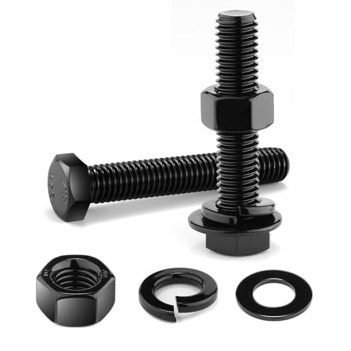 1/2-13 x 2-1/2" Hex Head Screw Bolt, Nuts, Flat & Lock Washers, 20Pcs 18-8 (304) Stainless Steel, Fully Threaded, Black Oxide by SG TZH - size: 1/2-13 x 2-1/2"