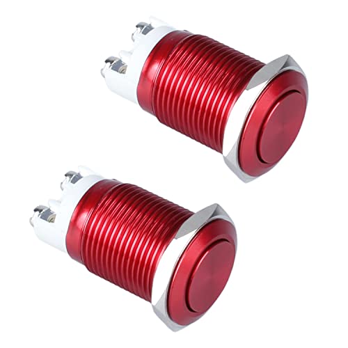 2-Pack 16mm Latching Metal Push Button Switch Waterproof IP66 Anti-Vandal IK09 for 5/8" Mounting Hole Screw Terminals 12V 24V 36V DC 110V 250V AC 5A 1NO Aluminium Alloy Red Shell - color: Red, size: 16mm 2pcs