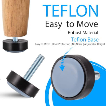 M6 Furniture Levelers 8 Pack, Teflon Glides for Easy Moving - size: M6 thread