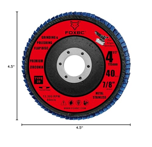 FOXBC 4 1/2 inch Flap Disc 40 Grit for Angle Grinder, Type 29, Premium Zirconium Grinding and Polishing for Metal, 10 Pack