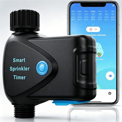 WiFi Water Timer with Built-in Flow Meter, Smart Garden Hose Controller, No Hub Required, 2.4GHz App Remote Control, Timed & Volume Watering, Rain Delay, IP65 Waterproof for Lawn Garden Greenhouse - style: WiFi Water Timer with Flow Meter