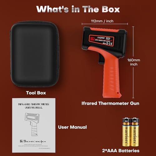 Infrared Thermometer Temperature Gun, 3272°F, 50:1 - color: -58°F to 3272°F