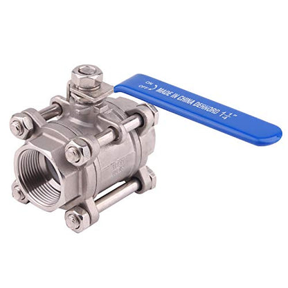 DERNORD Ball Valve NPT Threaded - Stainless Steel 304 Female 3 Piece Full Port (1.25" NPT Female) - size: 1.25" NPT Female