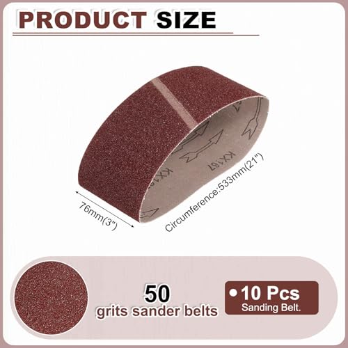 HARFINGTON 3 x 21 Inch Sanding Belts, 10 Pcs 50 Grit Aluminum Oxide Abrasive Belt Sander File Belt for Woodworking, Metal Polishing, Knife Sharpener - size: 3 x 21 Inch(50 Grit)