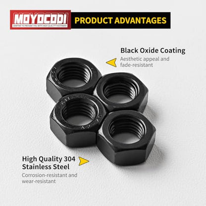 M8-1.25 (30 Pack) Hex Head Nuts, Black Oxide 304 Stainless Steel 18-8 Hexagon Nuts, Hex Drive, Standard Inch Coarse Thread - size: M8-1.25