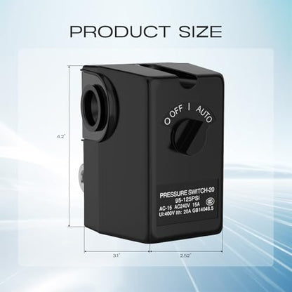 Air Compressor Pressure Switch, cnaodun 95-125 PSL 1/4 NPT Thread Rotary Switch Four-Port Pressure Regulator Switch for Air Compressor Rotary Switch - style: Rotary Switch 4-Port 20A 95-125 PSL