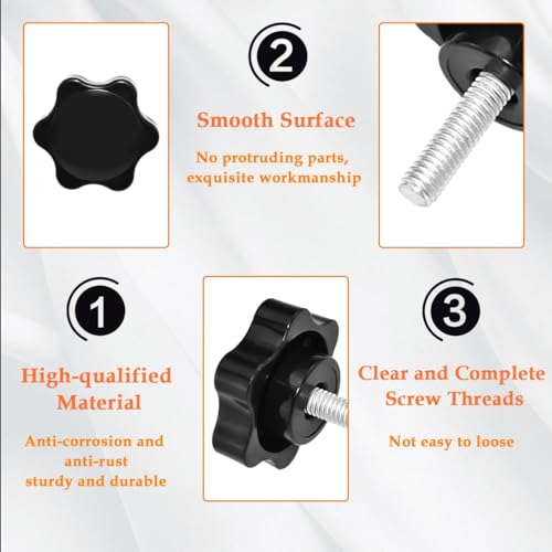 Aifeier ET 4 Pieces M6 x 20mm Star Hand Knob, Black Plastic Hex Shaped Clamping Knob Handle for Umbrella Base Replacement Knob (M6 OD≈5.82 mm) - size: M6 x 20 mm