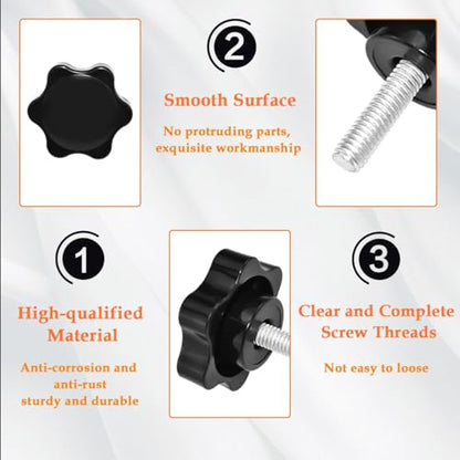 Aifeier ET 4 Pieces M6 x 20mm Star Hand Knob, Black Plastic Hex Shaped Clamping Knob Handle for Umbrella Base Replacement Knob (M6 OD≈5.82 mm) - size: M6 x 20 mm