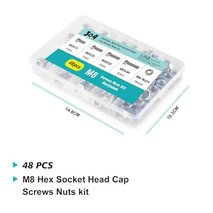 M8 x 10mm 20mm 30mm 40mm Hex Socket Head Cap Screws Bolts and Nuts, Stainless Steel 304, Bright Finish, Metric Allen Drive, Fully Thread, Assortment Kit 48PCS - size: Socket M8x10-40mm+Nuts