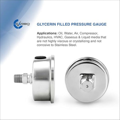 Carbo Compound Pressure Gauge -30 inHg to 60 PSI, NIST Traceable, USA Lab Calibrated, 2.5" Dial, 1/4 NPT Back Mount, ASME Grade A, 304 SS Case, Brass Wetted Parts, PSI/inHg - size: -30 inHg to 60 PSI, style: NIST TRACEABLE