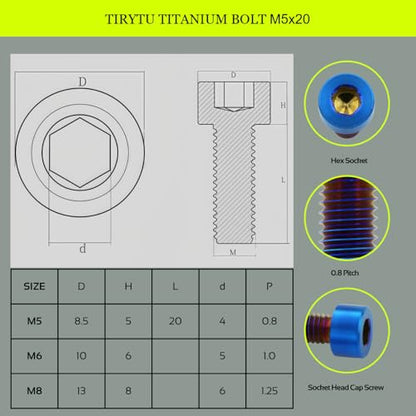 M5x20 Titanium Bolts Socket Head Cap Screw, Burnt Blue, 4PC - color: Burnt Blue, size: M5X20