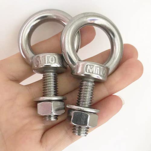 Shoulder Eye Bolt, 2 PCS M10 Heavy Duty Lifting Ring 1.2" Threaded Eyebolt Lifting Ring Eye Bolts with Nuts and Flat Washers(Thread Length 30mm) - size: m10x30(2pcs)
