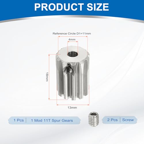 uxcell 1 Mod 11T Spur Gear 4mm Bore, 304 Stainless Steel Pinion Gear - size: 1 Mod 11T, 4mm