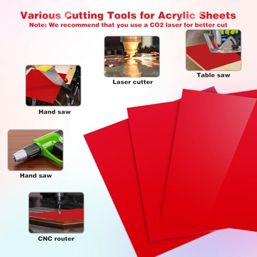 Adrattnay Red Acrylic Panels 1/8" Thick, 3Pcs 8 x 8" Opaque Sheets for Laser Cutting & Engraving - color: Red