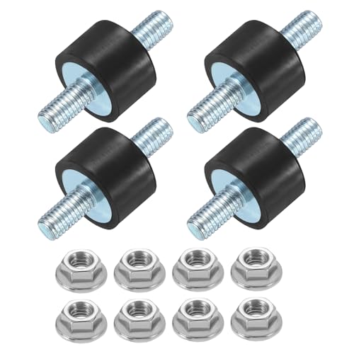 uxcell 4Pcs M5 x 12mm Rubber Mounts, 10 x 15mm Cylindrical Anti Vibration Isolator Studs Shock Absorber Double Studs with Nuts for Car Bobbin Generator Air Compressors - size: M5 x 12mm, 10 x 15mm