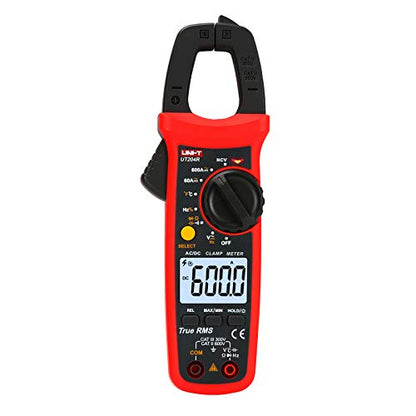 UNI-T UT204R Digital Clamp Meter, Auto Ranging TRMS 6000 Counts NCV Volt Amp Meter with AC/DC Ohm Diode Capacitance Resistance Temperature Frequency Continuity Test - size: UT204R