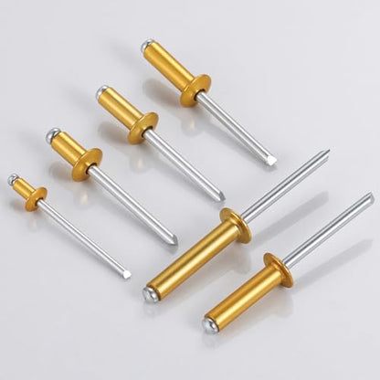 Wensilon (130 Pcs)1/4"x5/8" Golden Aluminum blind pro Rivets,Golden Aluminum Grip and Steel Mandrel - color: Golden Aluminum, size: 1/4"x5/8"