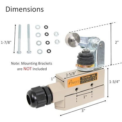 Awoco Heavy Duty Commercial Door Micro Switch with Roller Plunger for Air Curtains, 250V 20A IP 65 Limit Switch Type NO and Type NC (TZ-6104-20A) - style: TZ-6104-20A