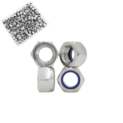 M5‑0.8 Lock Nuts, 200Pcs Stainless Steel Nylock Insert Locking Nuts - size: M5x0.8mm, 200 Pack