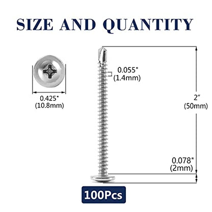 #8 x 2" Sheet Metal Screws 100PCS 410 Stainless Steel Truss Head Fast Self Tapping Screws by SG TZH - color: Silver, size: #8 x 2"