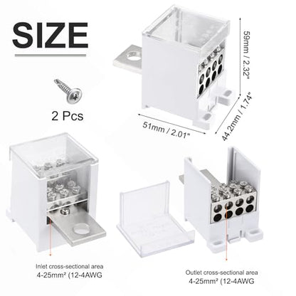 MECCANIXITY 1 in 8 Out Rail Terminal Block 690V 400A Connector for 12-4AWG - size: 44.2mm for 12-4AWG, style: 1 in 8 Out, 690V 400A