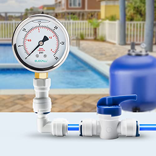 2-1/2” Glycerin Liquid Filled Air Pressure Gauge, 0-30Psi, 1/4”NPT Lower Mount, Stainless Steel Case, Brass Internals, Water Pressure Gauge - size: 0-30 Psi