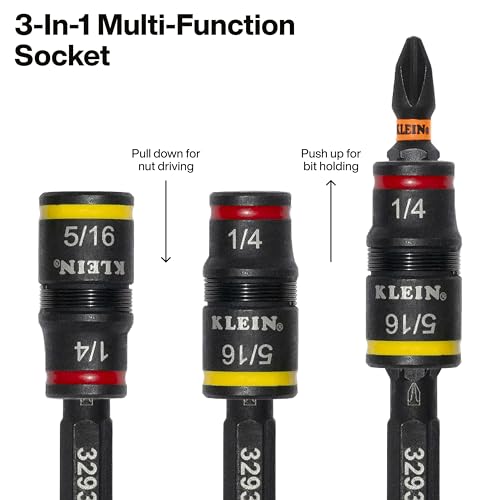 Klein Tools 32516HD KNECT 16-in-1 Impact-Rated Hybrid Screwdriver/Nut Driver, Flip Socket, 11 Bits, 2 Nut Drivers, 3/8-Inch Square Adapter - size: 16-in-1