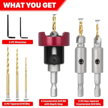 KEENTECH 6-PC Carbide Tipped Countersink Drill Bit Set 3/32" &1/8" &5/32"