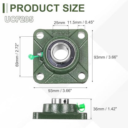 uxcell UCF205 Pillow Block Bearings, 25mm Bore Self Alignment, Solid Cast Iron Base, Chrome Steel Square Flange Mounted Pillow Block Ball Bearing, (ABEC3) - size: UCF205 (25mm)