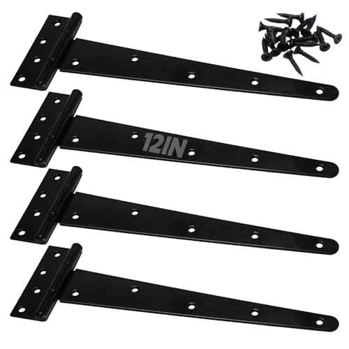 4Pcs 12-Inch Heavy-Duty Door Hinges, Rust-Resistant Heavy-Duty T-Hinges, Suitable for Shed Doors, Barn Doors, and Fence Gates, Made of Wrought Iron, Each Set Can Support 110 Pounds. - size: 12 Inch