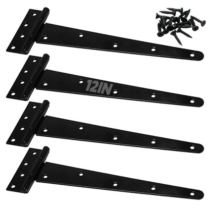 4Pcs 12-Inch Heavy-Duty Door Hinges, Rust-Resistant Heavy-Duty T-Hinges, Suitable for Shed Doors, Barn Doors, and Fence Gates, Made of Wrought Iron, Each Set Can Support 110 Pounds. - size: 12 Inch