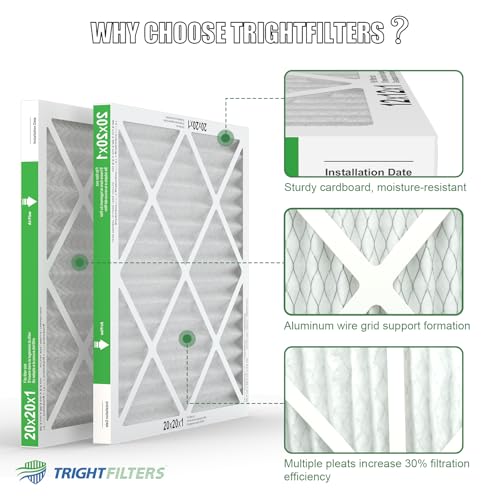 TRIGHTFILTERS 20x20x1 Air Filter 2 Pack, MERV 8 Filter Replacement - size: 20x20x1-2pack