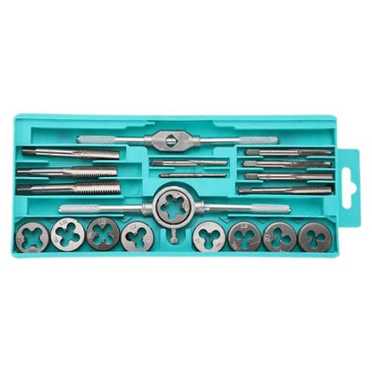 HARFINGTON 20pcs Metric Tap and Die Set M3-M12 Rethreading Tapping Tool Kit Screw Thread Taps Dies Wrench Handle Stock Holder with Storage Case for Male & Female Threading