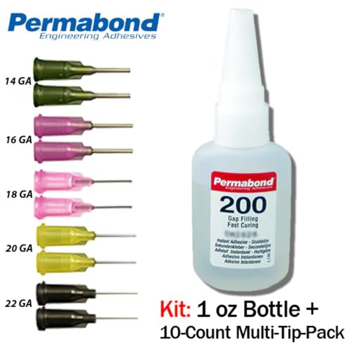 Permabond 200 Instant Adhesive-Fast-Set Thick General Purpose, Great for Plastic & Rubber 1 Ounce Bottle + Tips + Accelerator
