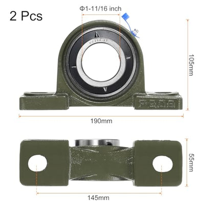 uxcell 2 Pcs UCP209-27 Pillow Block Bearings 1-11/16 inch Bore Self Alignment, Solid Cast Iron Base Mounted Chrome Steel Bearings - size: UCP209-27