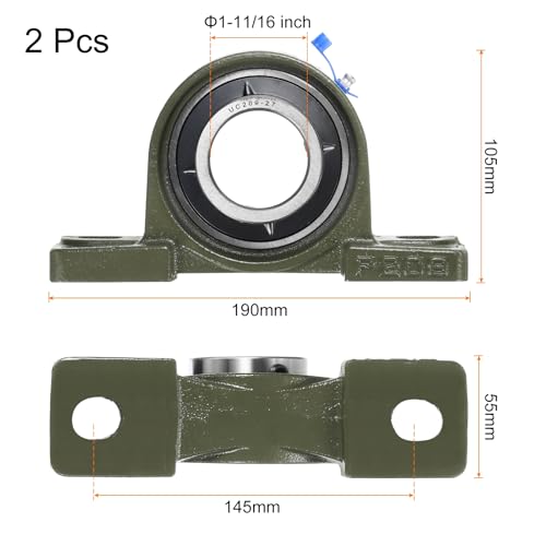 uxcell 2 Pcs UCP209-27 Pillow Block Bearings 1-11/16 inch Bore Self Alignment, Solid Cast Iron Base Mounted Chrome Steel Bearings - size: UCP209-27