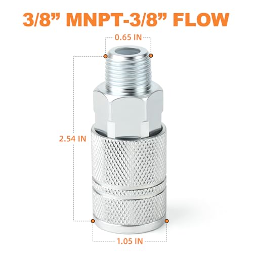 GASHER 2PCS 3/8-Inch Male Quick Connect Air Coupler, 3/8 Basic Flow Industrial Coupler，For Air Compressor Quick Connect Air Hose Fittings Set - size: 3/8" MNPT - 3/8 Flow