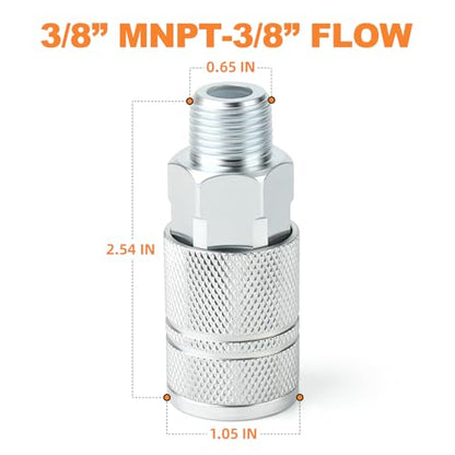 GASHER 2PCS 3/8-Inch Male Quick Connect Air Coupler, 3/8 Basic Flow Industrial Coupler，For Air Compressor Quick Connect Air Hose Fittings Set - size: 3/8" MNPT - 3/8 Flow