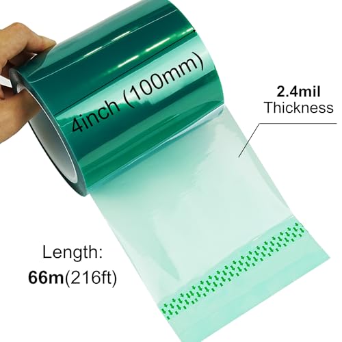 CHUANGSEED Heat Resistance Tape 4'' x 66m（216FT） for Resin Molds, Powder Coating, Circuit Borads, Adhesive Residue-Free High Temp Masking Tape Epoxy Release - size: 4'' x 216ft
