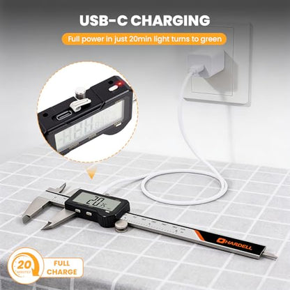 HARDELL Digital Caliper 6 Inch, Rechargeable Calipers, One-Key Reset