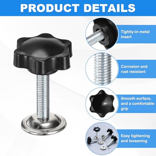 M METERXITY 2-Pack Star Handle Hand Screws, M8x35mm Carbon Steel Thread Star Clamping Knobs with Screws, Pressure Plate and Rubber Pad for Woodworking/Mechanical Equipment [Black] - size: M8 x 35mm