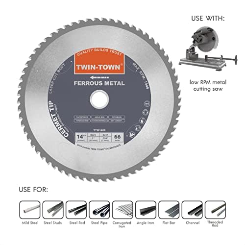 TWIN-TOWN 14-Inch 66 Teeth Dry Cut Mlid Steel and Ferrous Metal Cermet Saw Blade with 1-Inch Arbor - size: 14" 66T thick steel