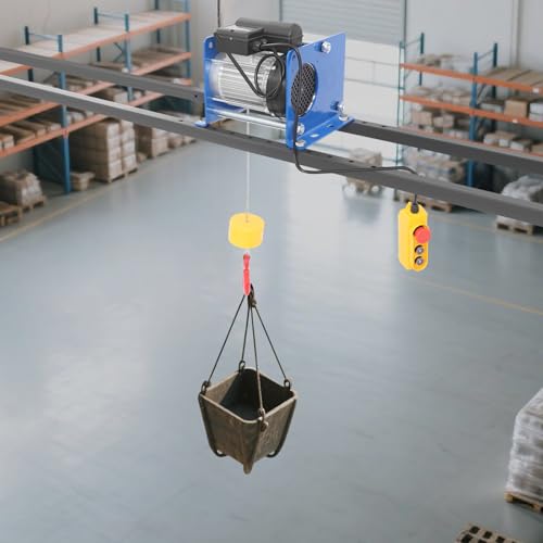 Electric Hoist Winch Portable Electric Hoist with Wired Control, 881lbs Powered Hoists with Long Steel Wire Rope, for Factory, Garage & Warehouse, 98ft Lifting Height, 110V 1000W (Blue) - color: Blue