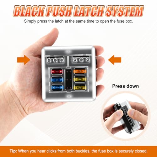 GaRhomxy 6 Way Fuse Block, 12V Marine Fuse Block with LED Warning Indicator, Waterproof Boat Fuse Panel & Power Distribution Block, 12-24V DC Fuse Box for Car Marine RV Truck Van ATO/ATC - size: 6 Way