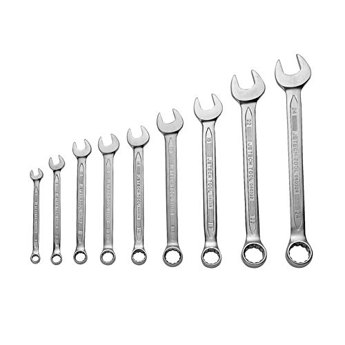 Jetech 9-Piece Metric Ratcheting Combination Wrench Set, 72-Tooth Gear, 12-Point Box End, 8mm-24mm, Forged Chrome Vanadium Steel, Roll-Up Pouch Included
