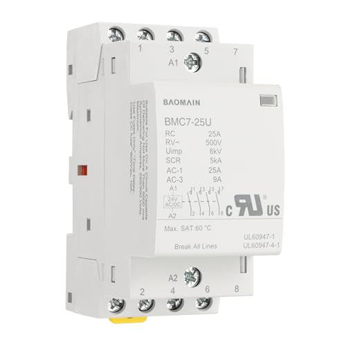 BAOMAIN 25A 4NO 24V AC/DC Modular Contactor,DIN Rail Mount,UL Recognized