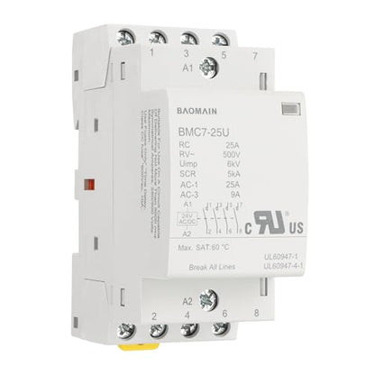 BAOMAIN 25A 4NO 24V AC/DC Modular Contactor,DIN Rail Mount,UL Recognized