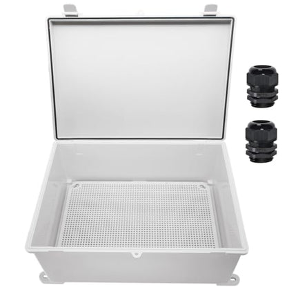 Zulkit Junction Box ABS Plastic Waterproof IP65 Electrical Boxes Hinged Shell Outdoor Universal Project Enclosure with Mounting Plate and Wall Brackets Grey (390x290x160 mm) - size: 15.4" x 11.4" x 6.3"