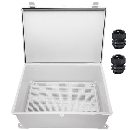Zulkit Junction Box ABS Plastic Waterproof IP65 Electrical Boxes Hinged Shell Outdoor Universal Project Enclosure with Mounting Plate and Wall Brackets Grey (390x290x160 mm) - size: 15.4" x 11.4" x 6.3"