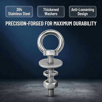 4 Pack M8 Stainless Steel Eye Bolts with Nuts, 5/16"x1" Long Lifting Ring Eye Bolt,Eye Bolts Heavy Duty for Hang Tie Down Outdoor (4, M8x26mm (5/16"x1")) - size: M8x26mm (5/16"x1")